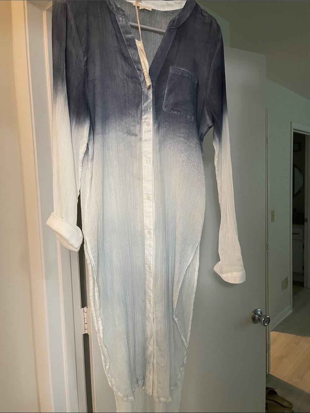 Mystree Blue to White Ombre Long Button Tunic